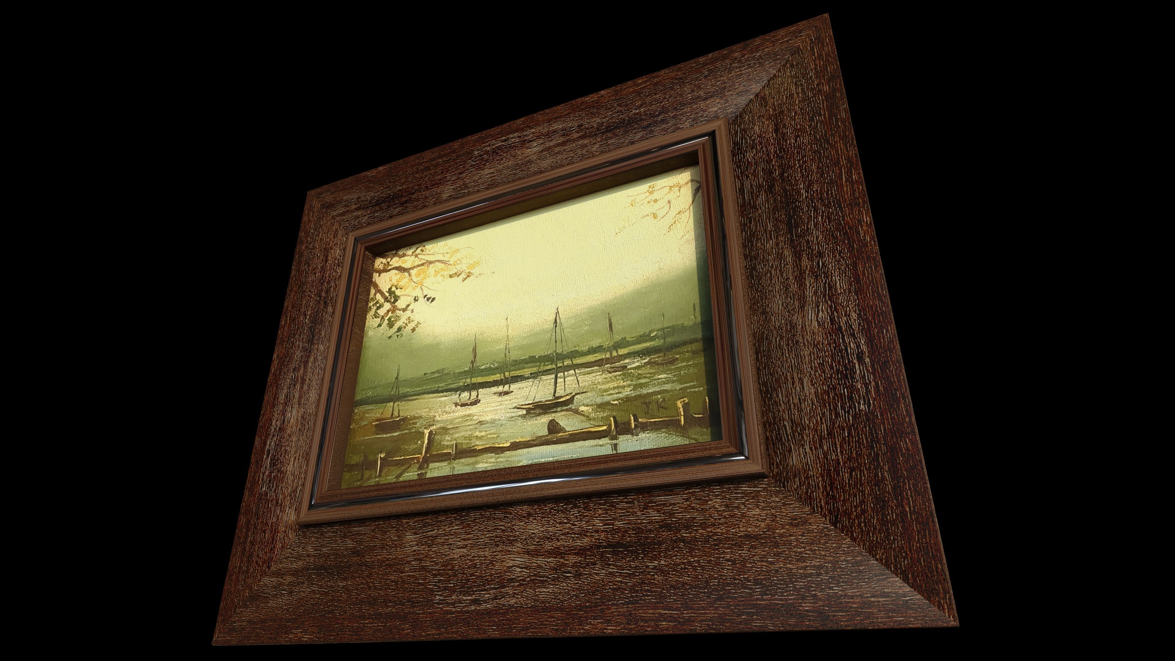 Harbor Oil Painting 3D model_2