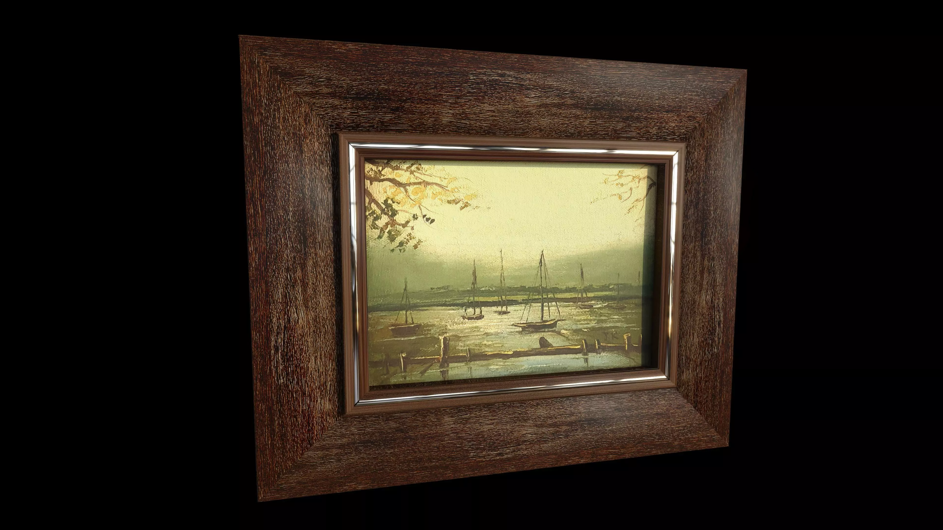 Harbor Oil Painting 3D model_0