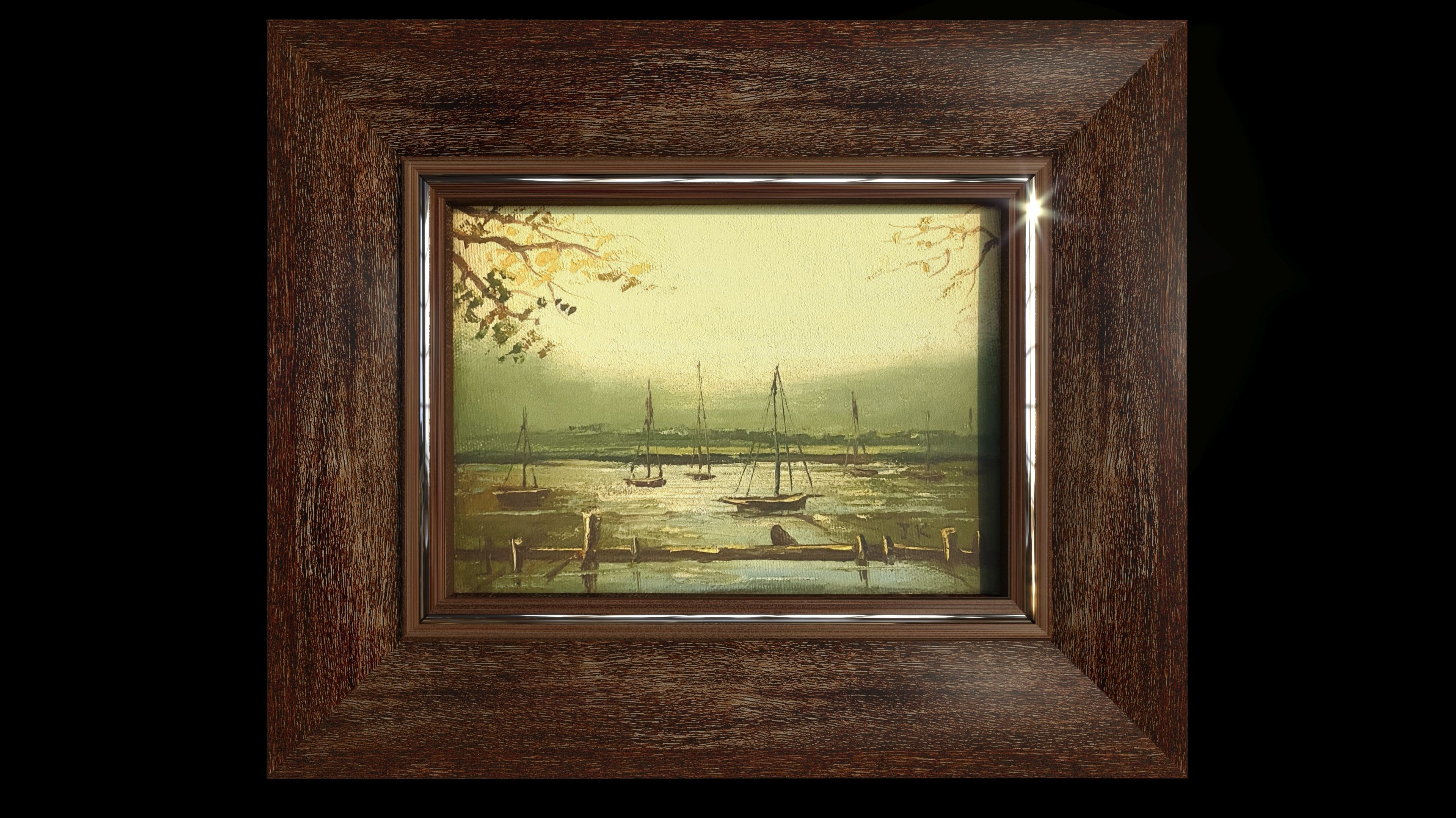 Harbor Oil Painting 3D model_1