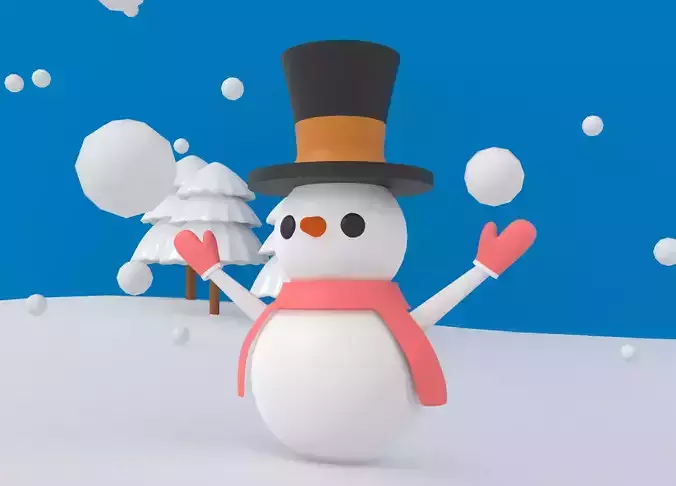 Cartoon Snowman Low-poly 3D model