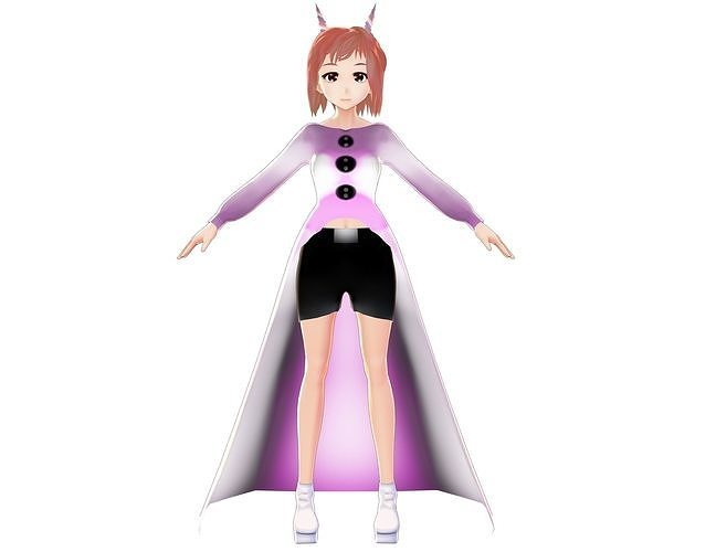 DEMON GIRL ASIAN ANIME CHARACTER 3D MODEL RIGGED T POSE Low-poly 3D model