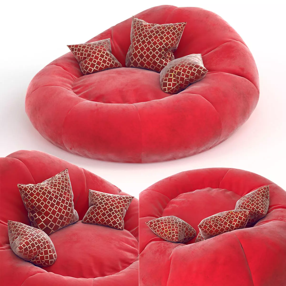 Foam Bean Bag Chair Red 3D model
