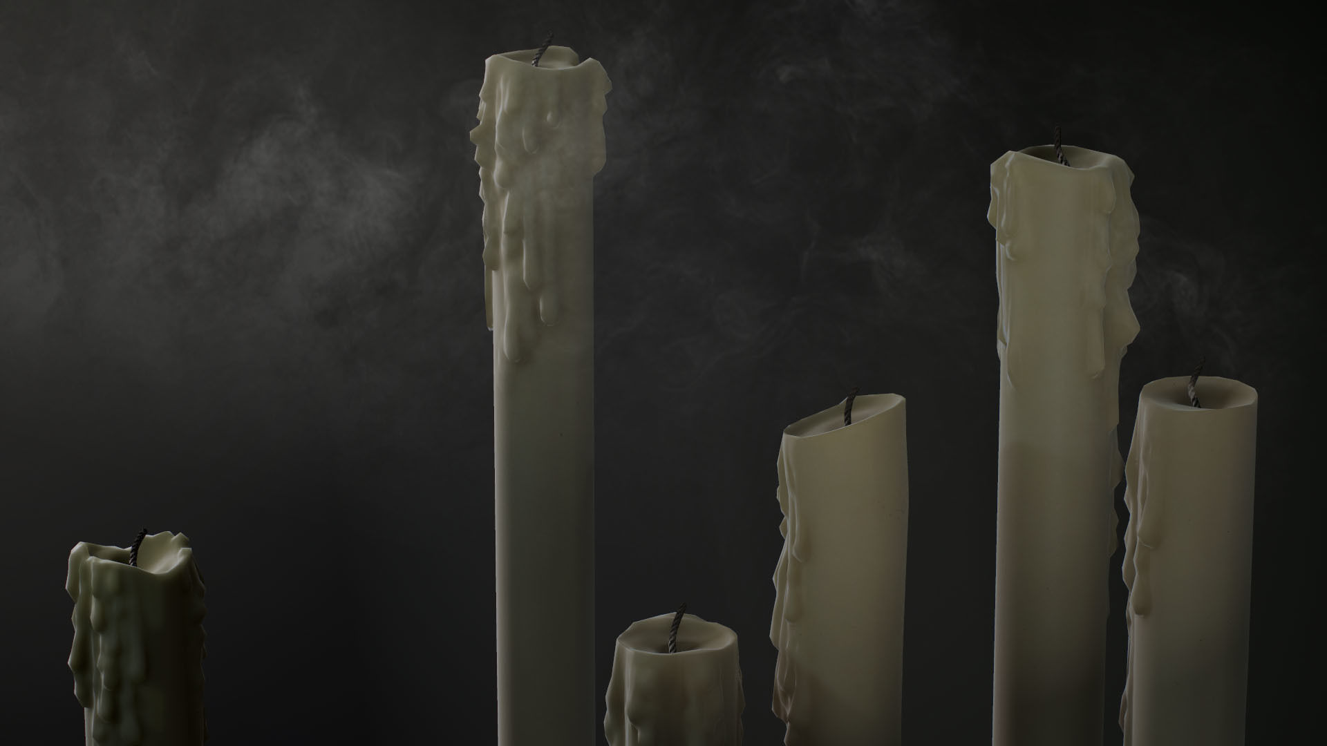 Melted Candles pack - ten different size Low-poly 3D model_42