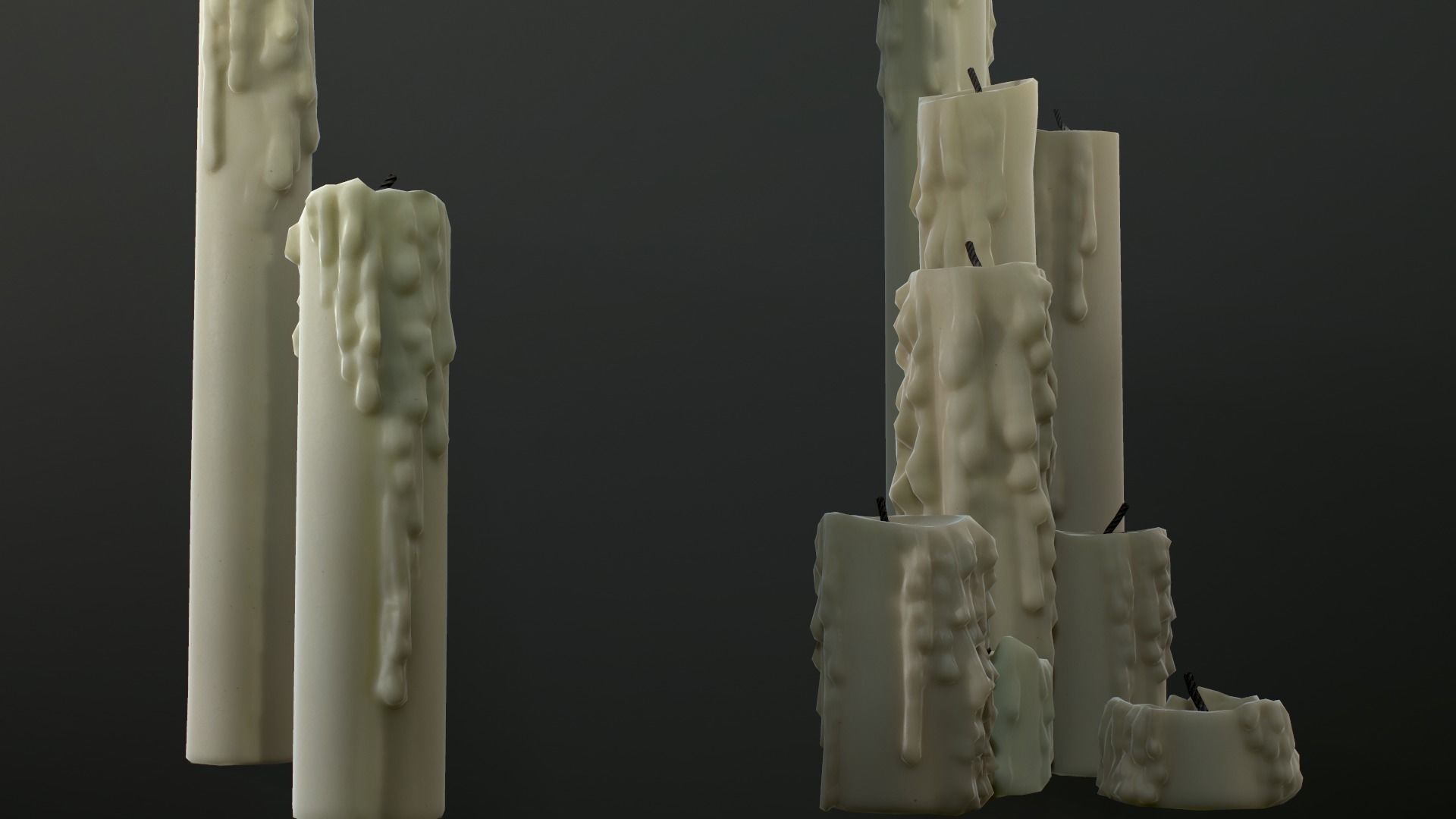 Melted Candles pack - ten different size Low-poly 3D model_14