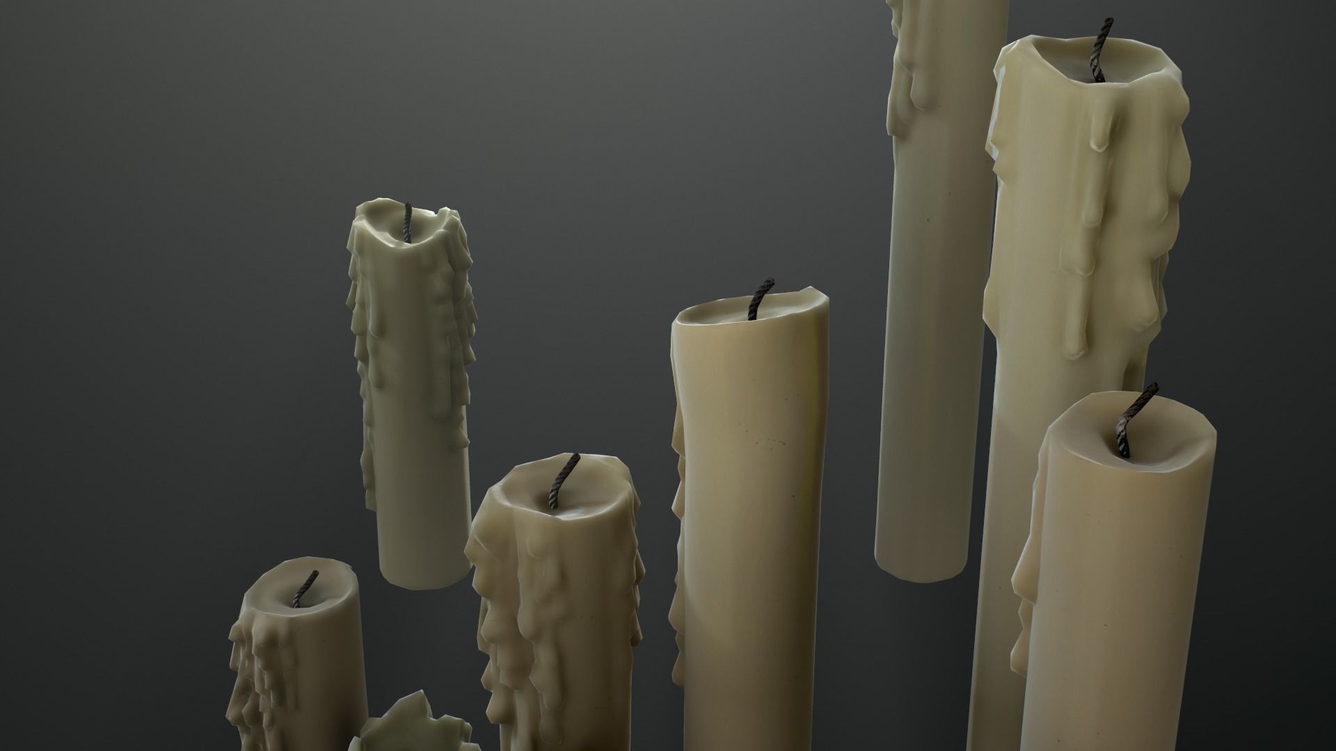 Melted Candles pack - ten different size Low-poly 3D model_16