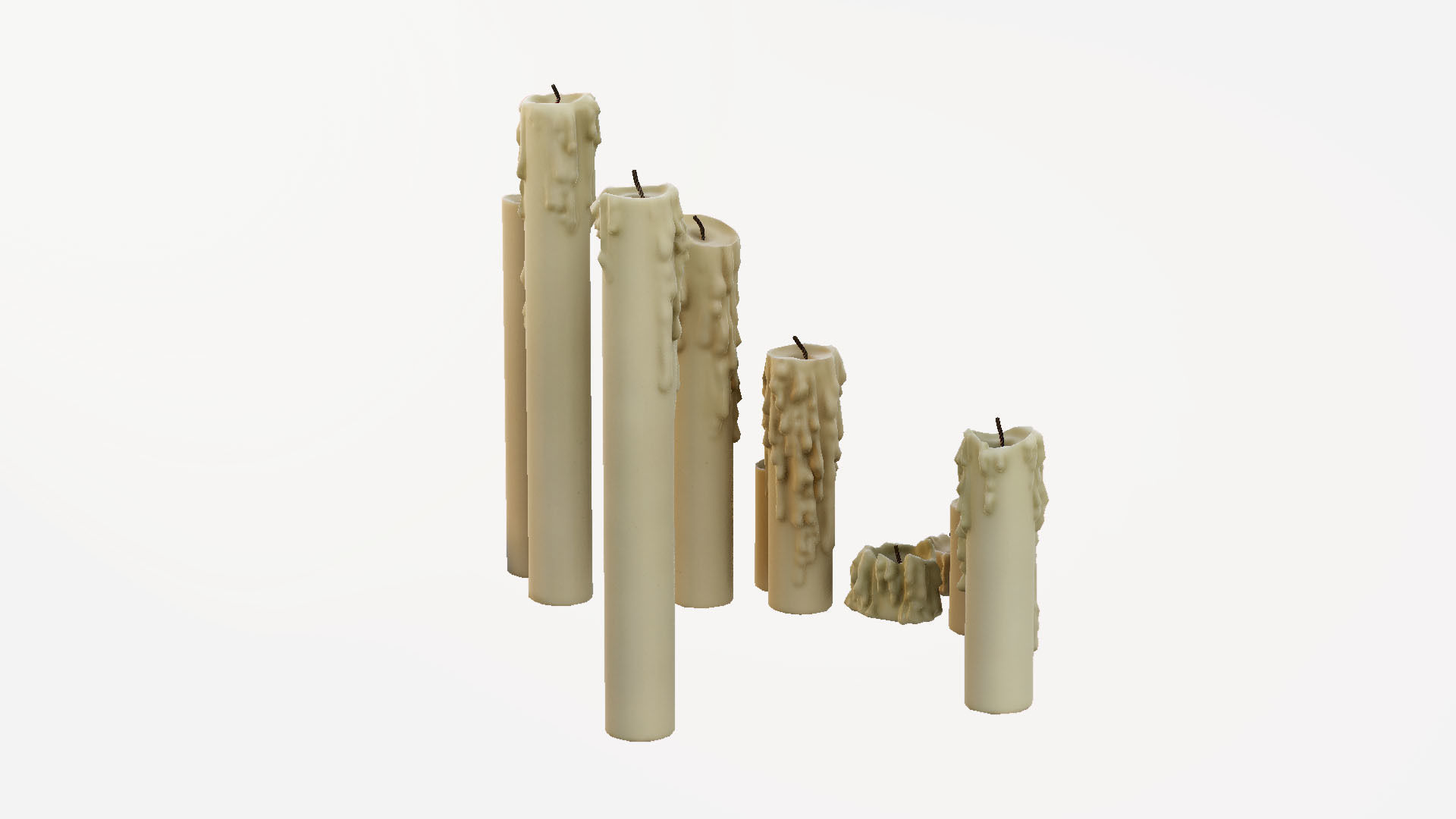 Melted Candles pack - ten different size Low-poly 3D model_28