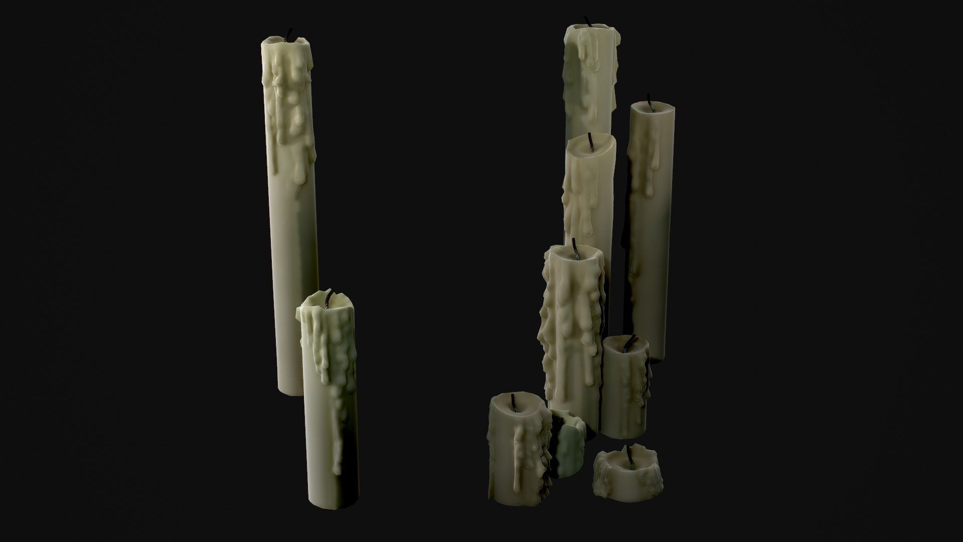 Melted Candles pack - ten different size Low-poly 3D model_15