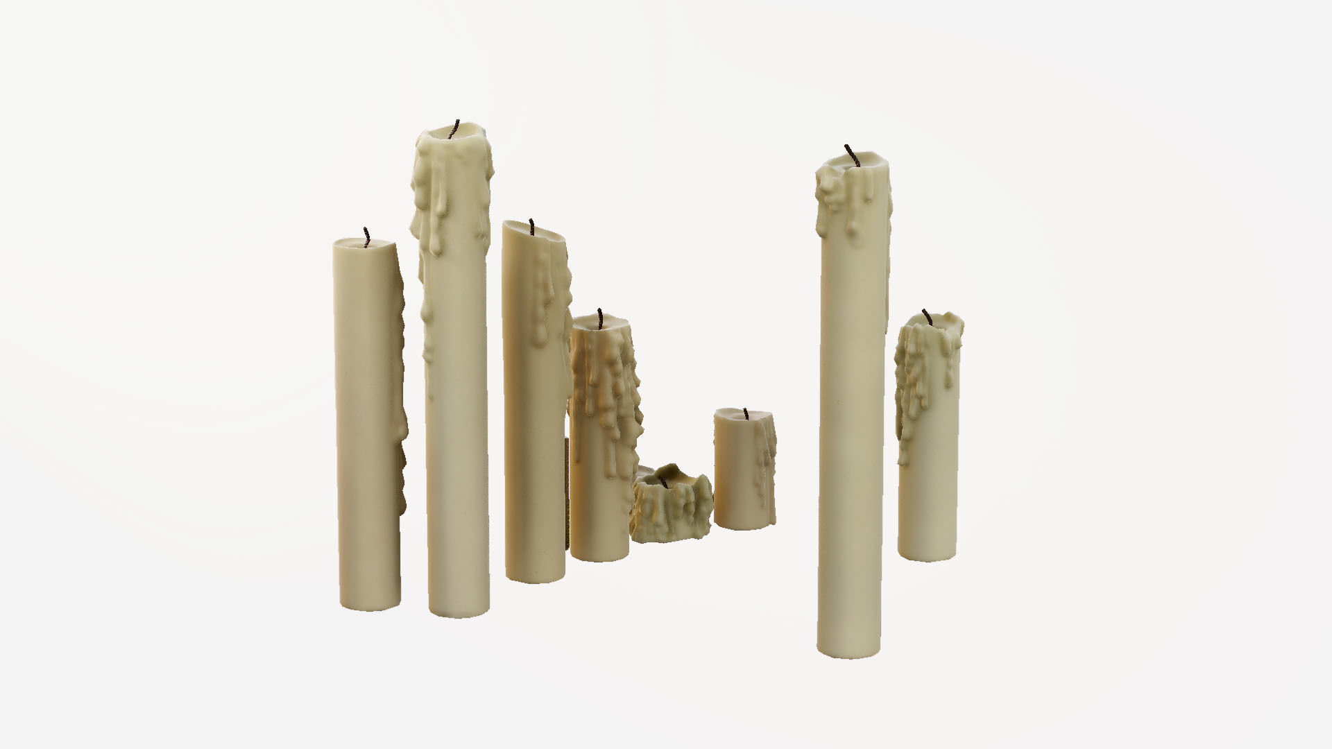 Melted Candles pack - ten different size Low-poly 3D model_30