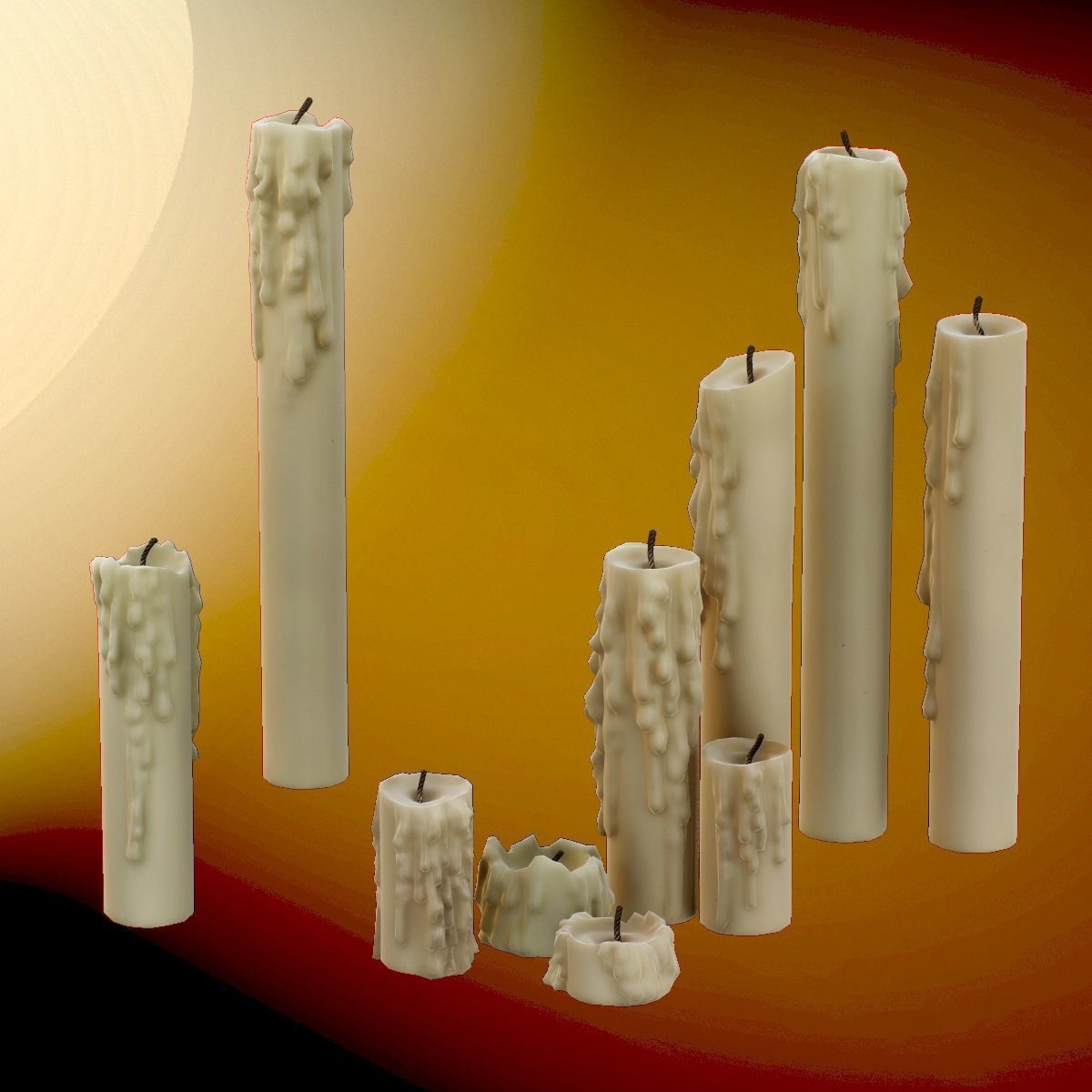 Melted Candles pack - ten different size Low-poly 3D model_24