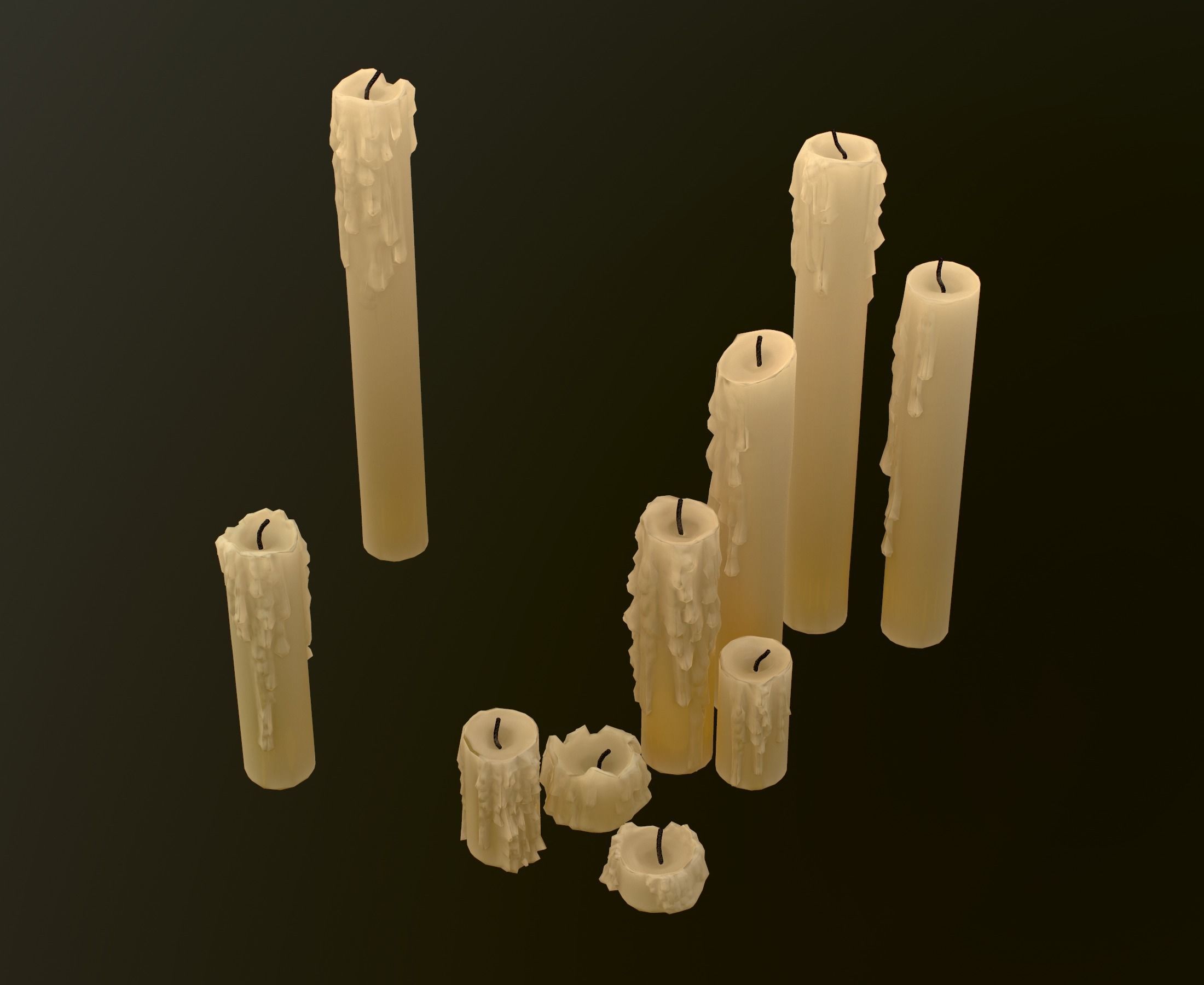 Melted Candles pack - ten different size Low-poly 3D model_39