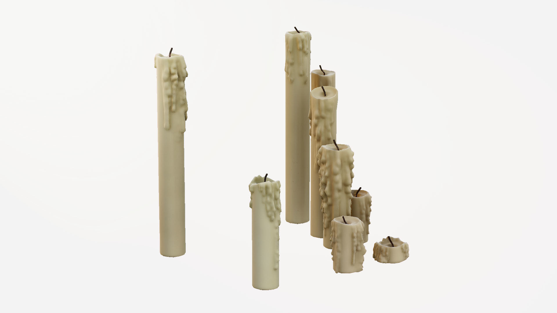 Melted Candles pack - ten different size Low-poly 3D model_29