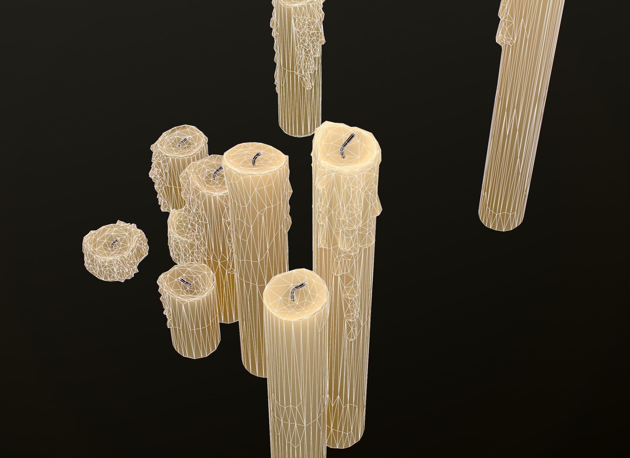 Melted Candles pack - ten different size Low-poly 3D model_43