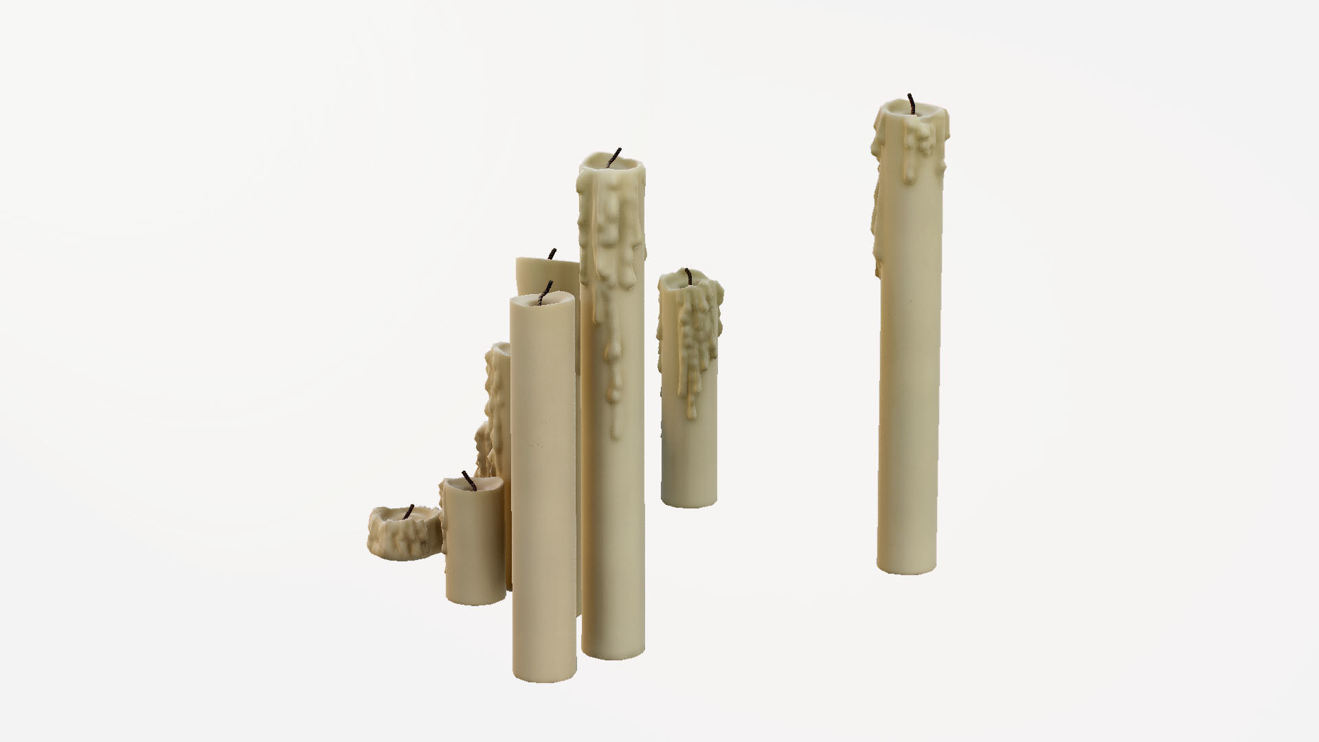 Melted Candles pack - ten different size Low-poly 3D model_27