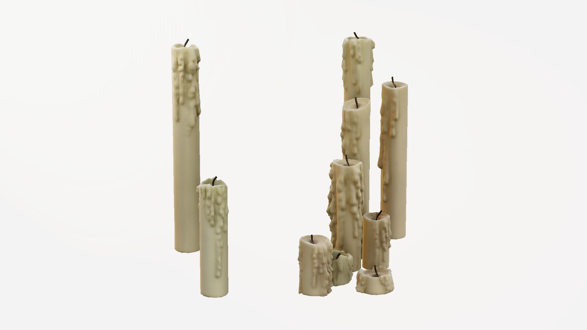 Melted Candles pack - ten different size Low-poly 3D model_37