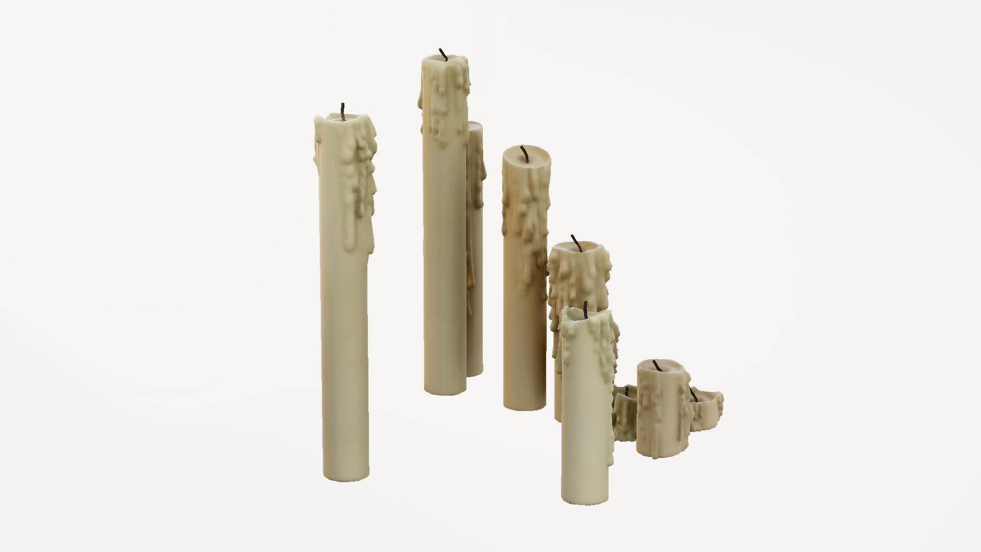 Melted Candles pack - ten different size Low-poly 3D model_33