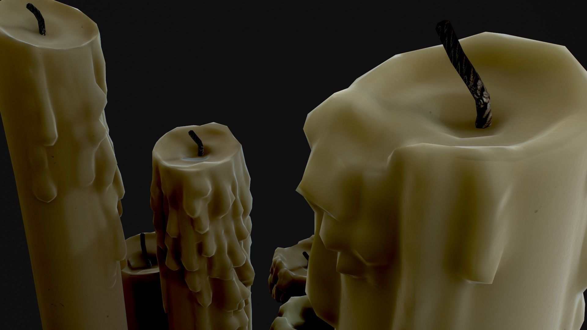 Melted Candles pack - ten different size Low-poly 3D model_4