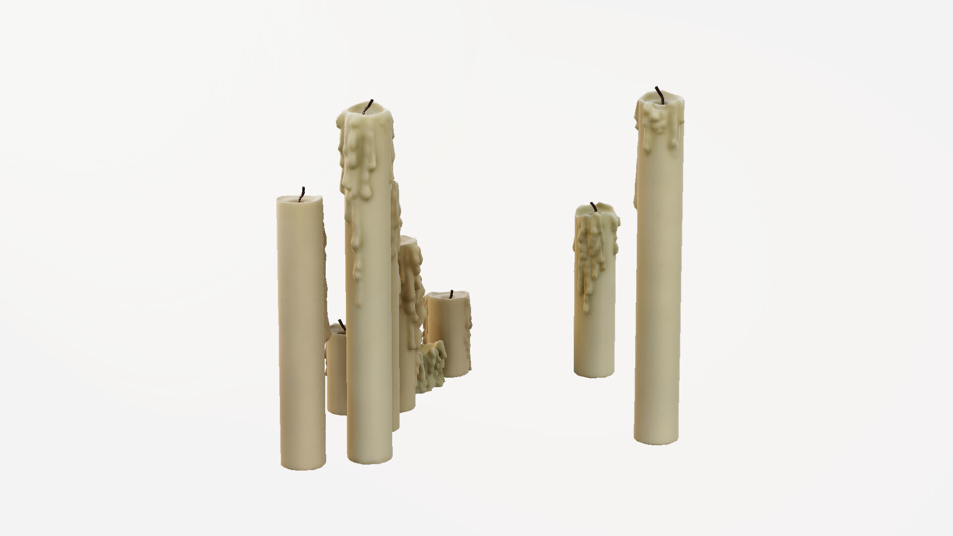 Melted Candles pack - ten different size Low-poly 3D model_34