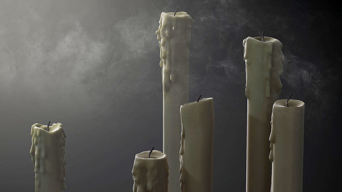 Melted Candles pack - ten different size Low-poly 3D model
