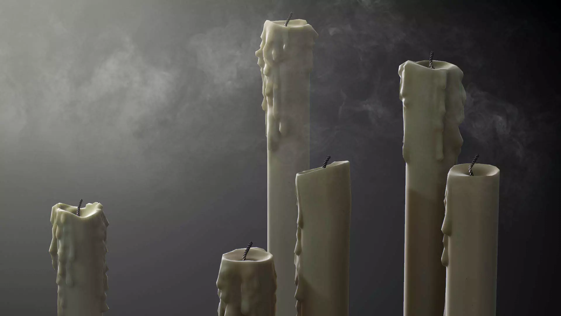 Melted Candles pack - ten different size Low-poly 3D model_0