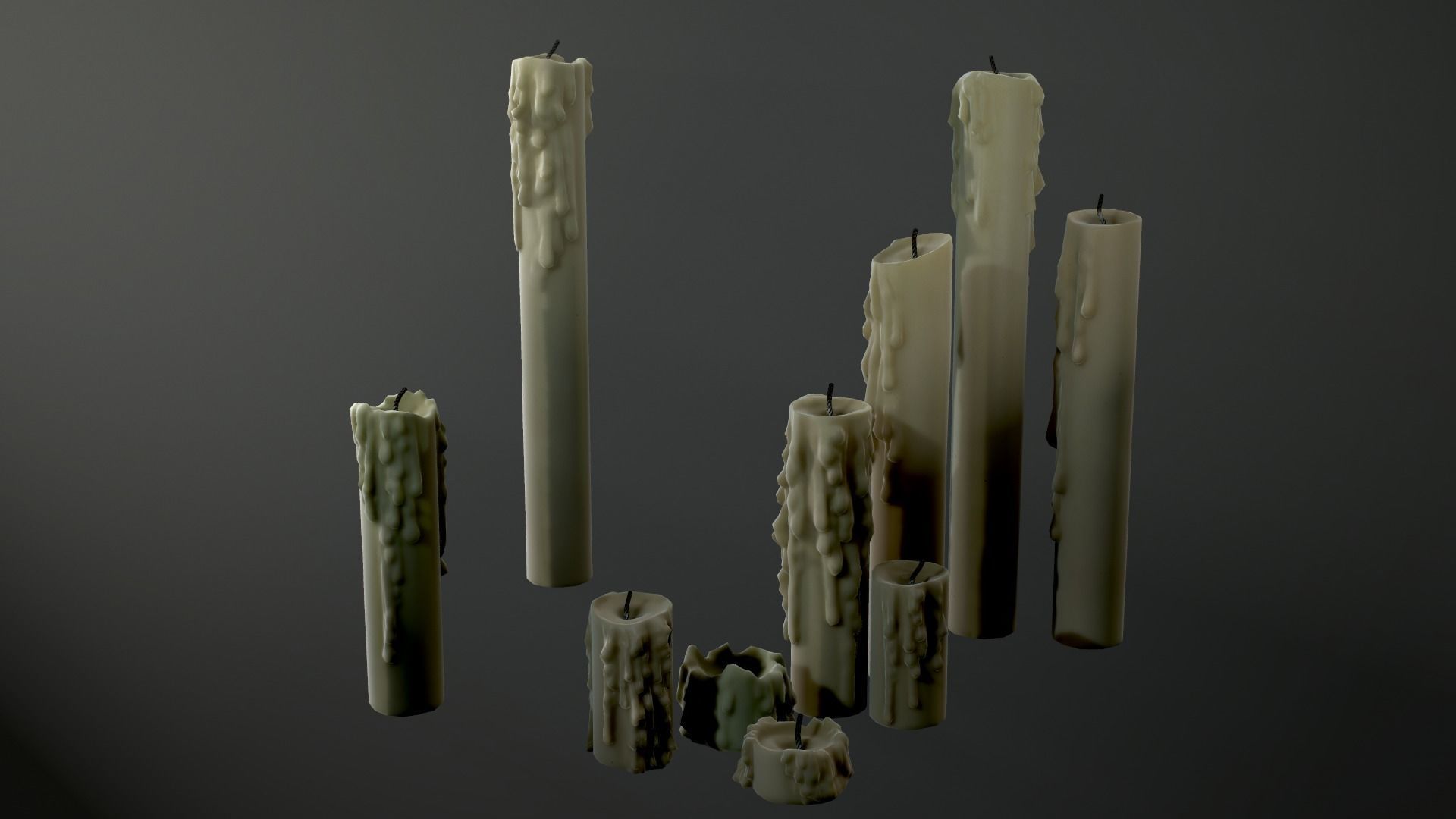 Melted Candles pack - ten different size Low-poly 3D model_17