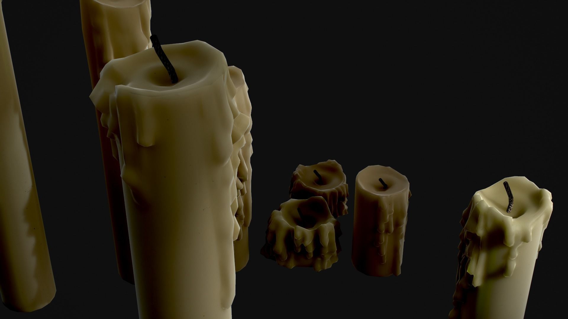 Melted Candles pack - ten different size Low-poly 3D model_20