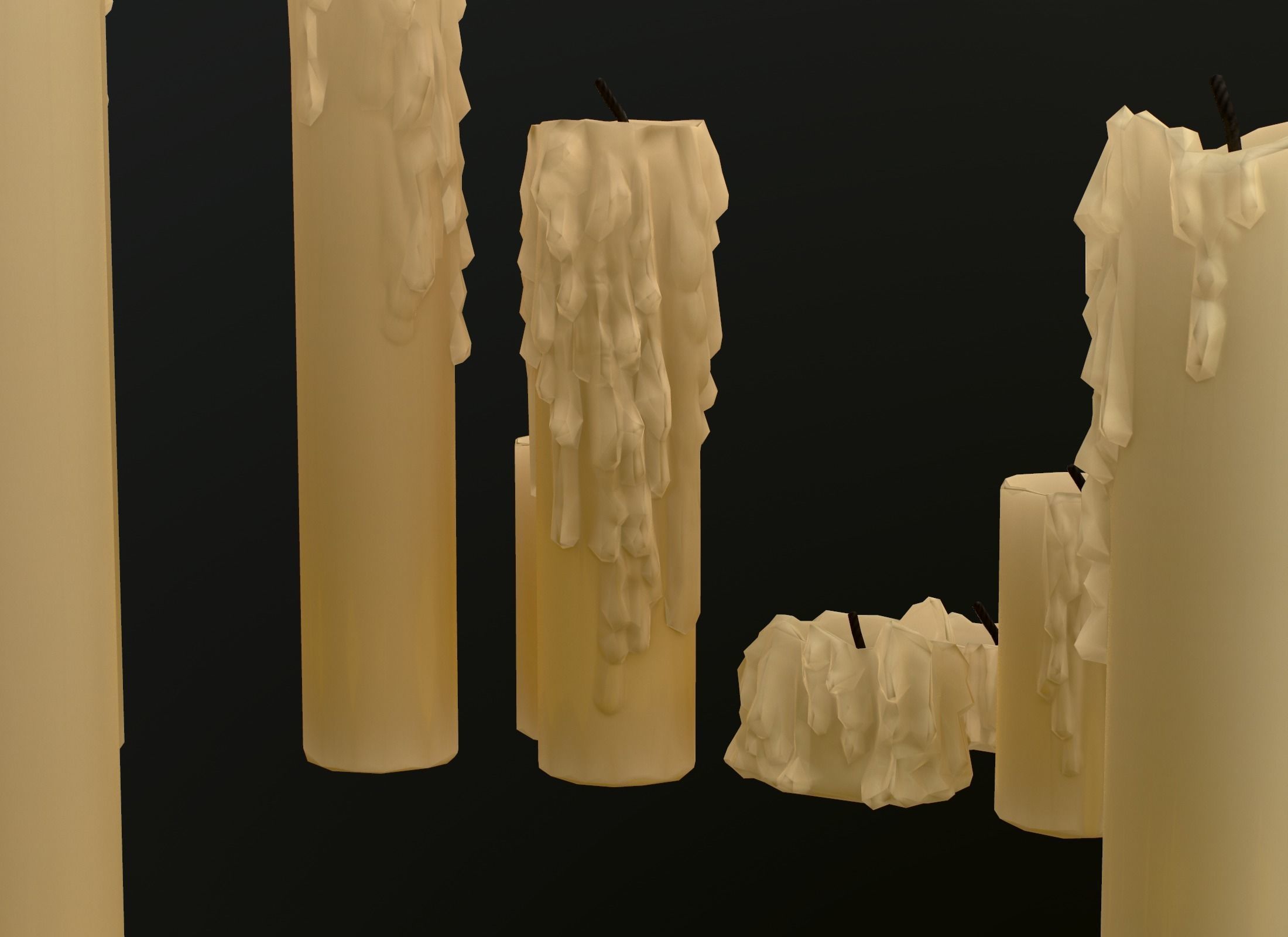 Melted Candles pack - ten different size Low-poly 3D model_40