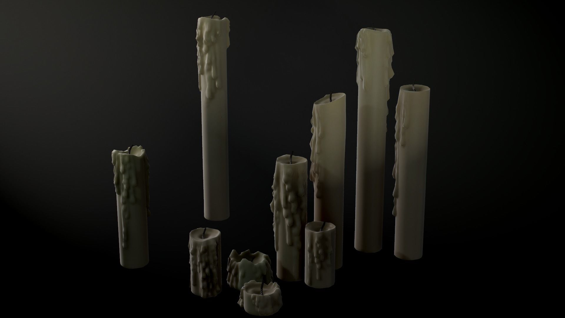 Melted Candles pack - ten different size Low-poly 3D model_10