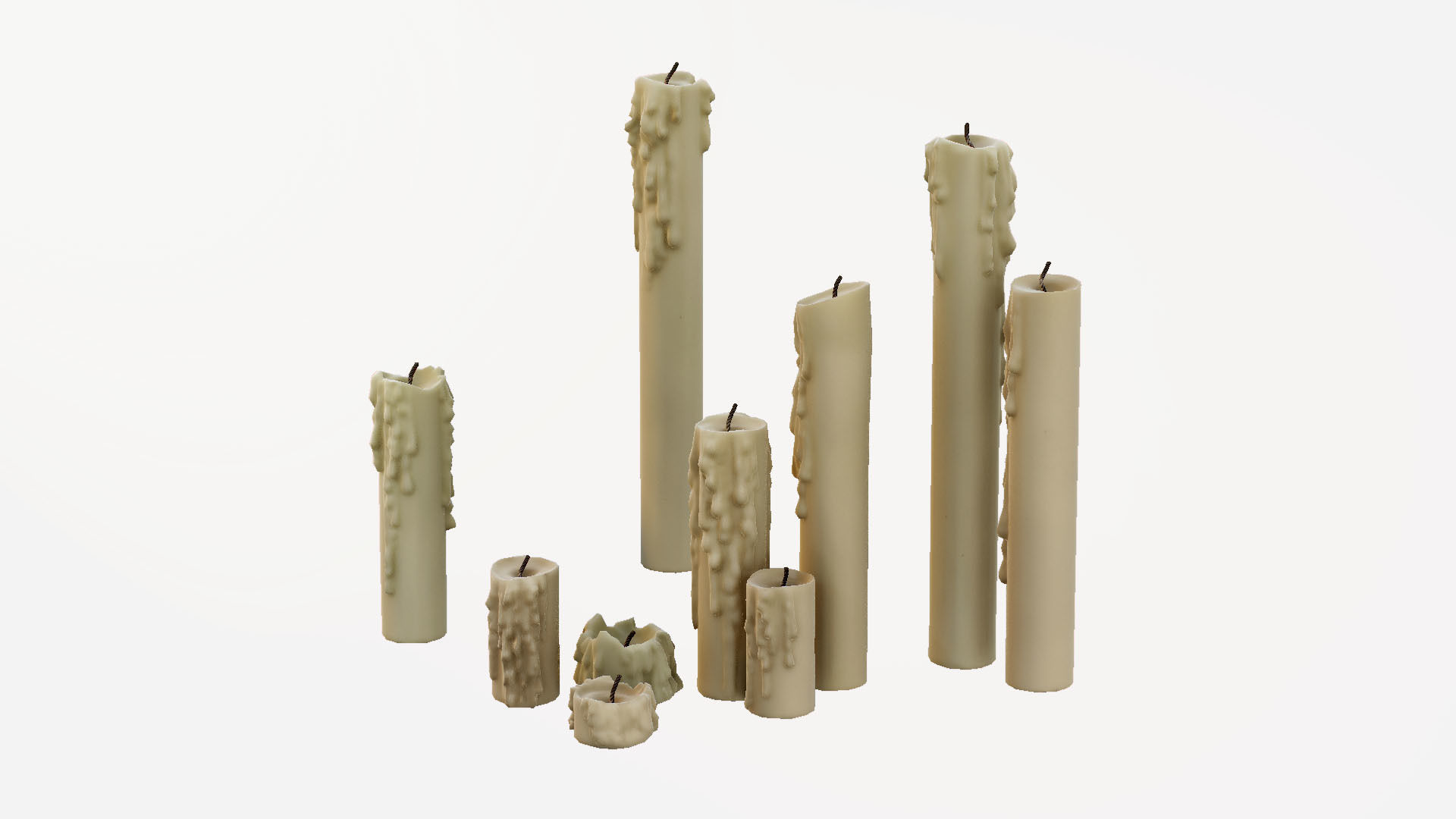 Melted Candles pack - ten different size Low-poly 3D model_36