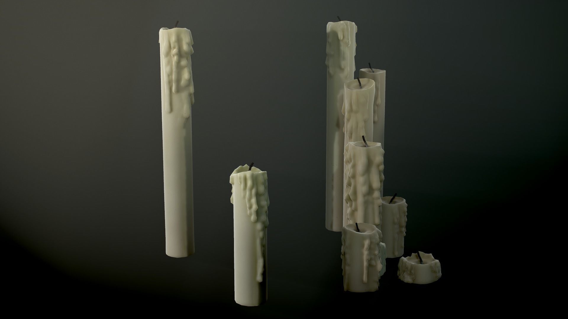 Melted Candles pack - ten different size Low-poly 3D model_21