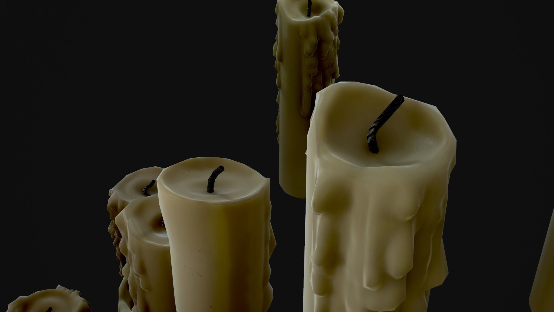 Melted Candles pack - ten different size Low-poly 3D model_25