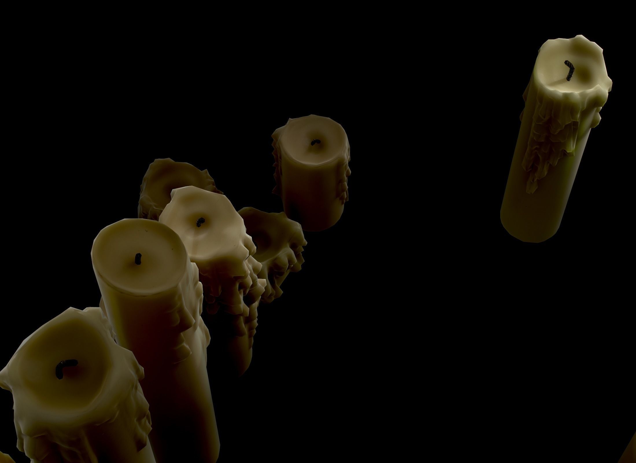 Melted Candles pack - ten different size Low-poly 3D model_13