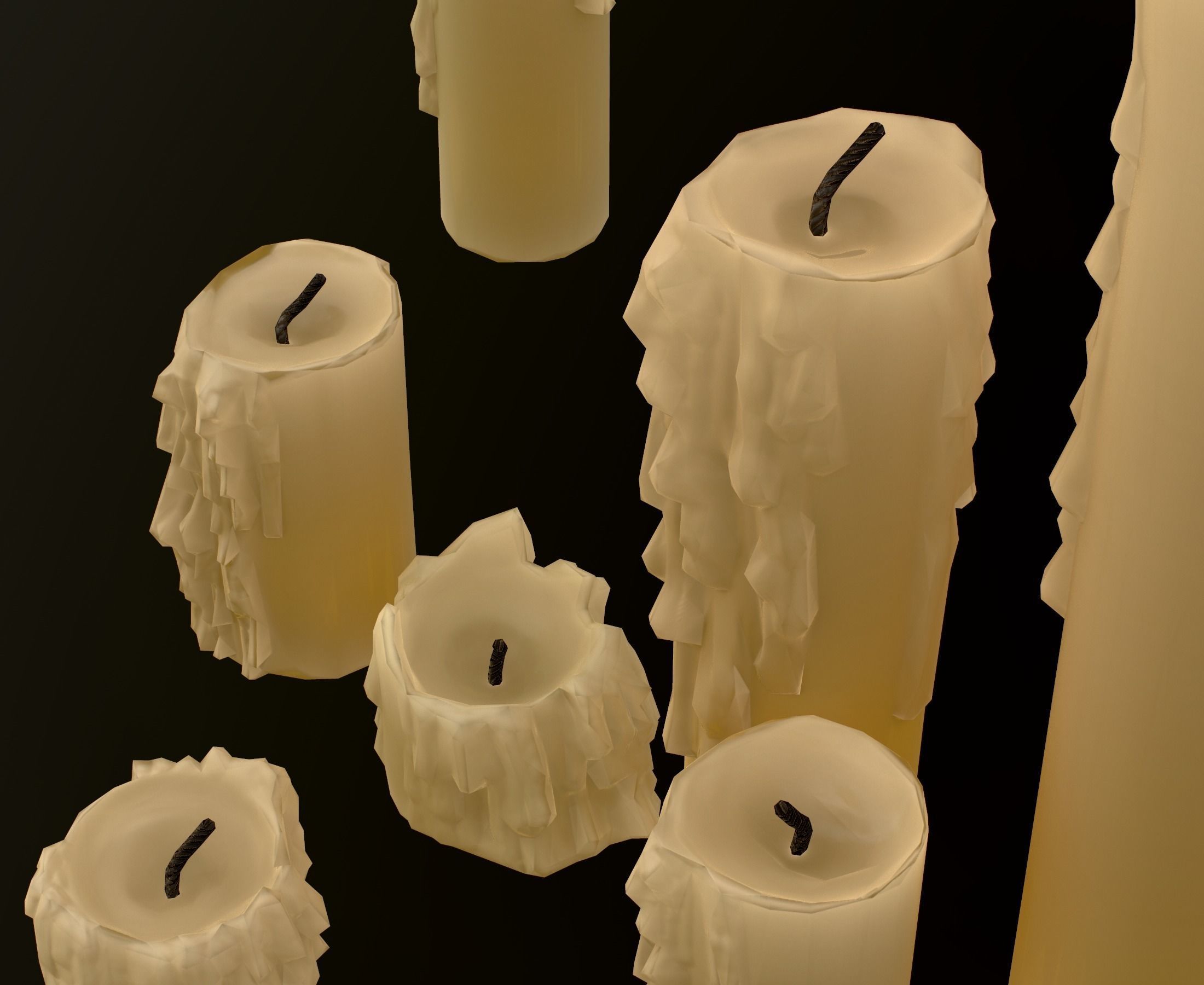 Melted Candles pack - ten different size Low-poly 3D model_45