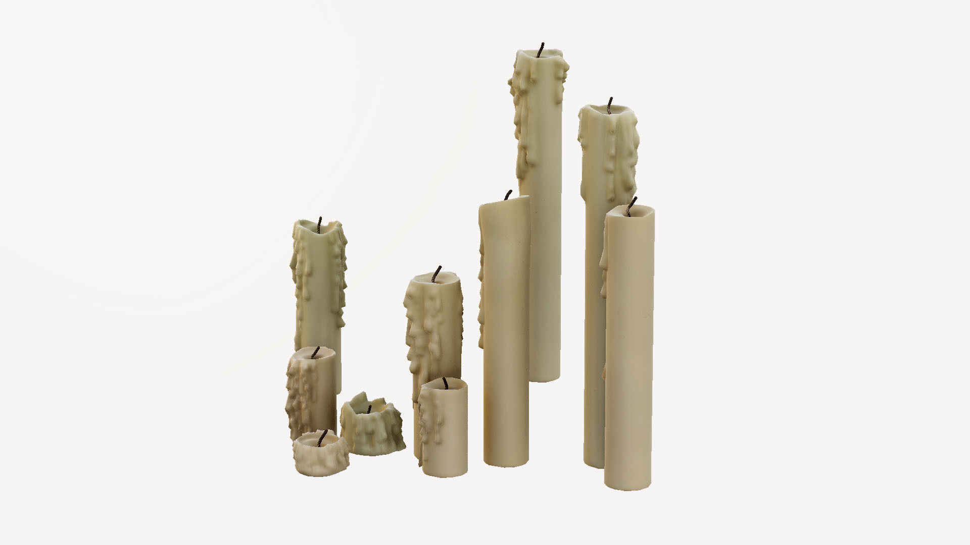 Melted Candles pack - ten different size Low-poly 3D model_31