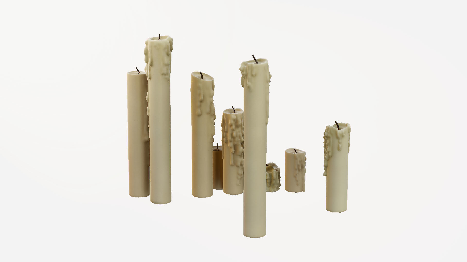 Melted Candles pack - ten different size Low-poly 3D model_35