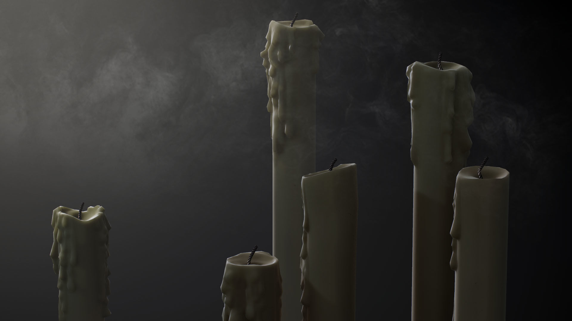 Melted Candles pack - ten different size Low-poly 3D model_19