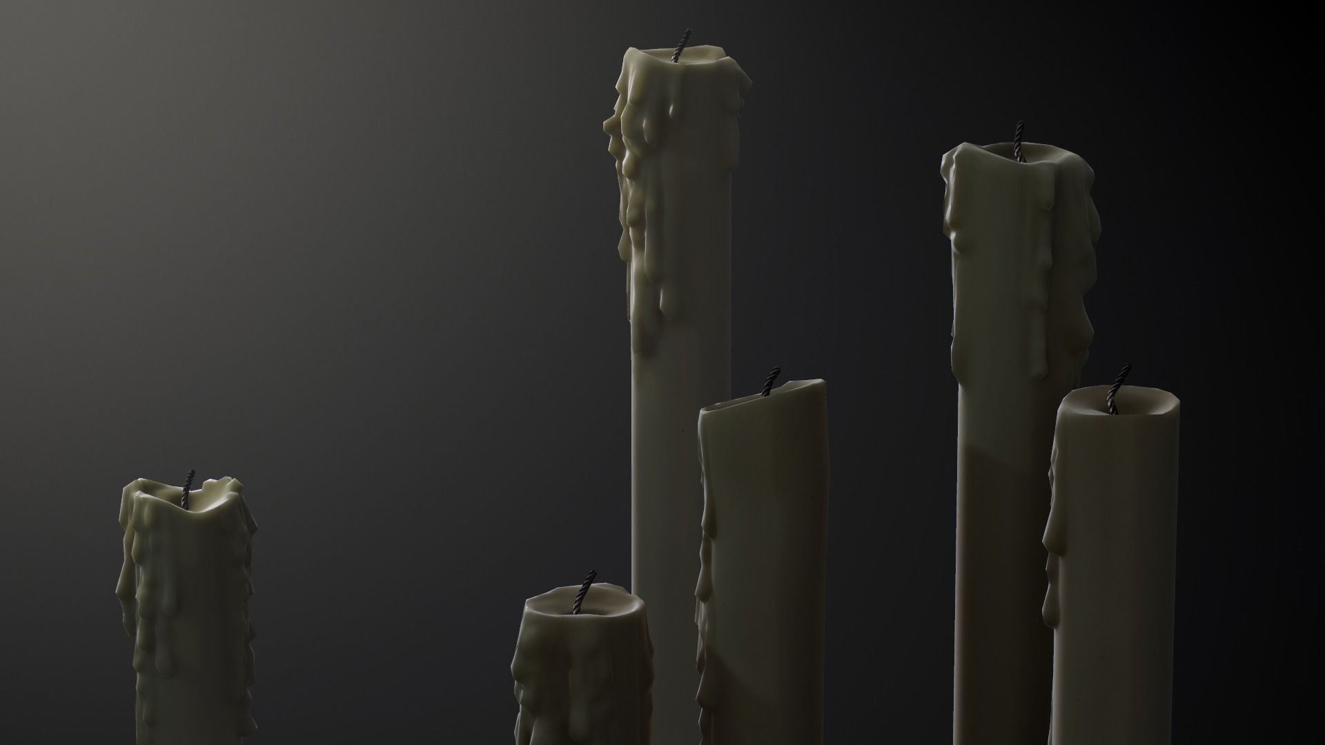 Melted Candles pack - ten different size Low-poly 3D model_6