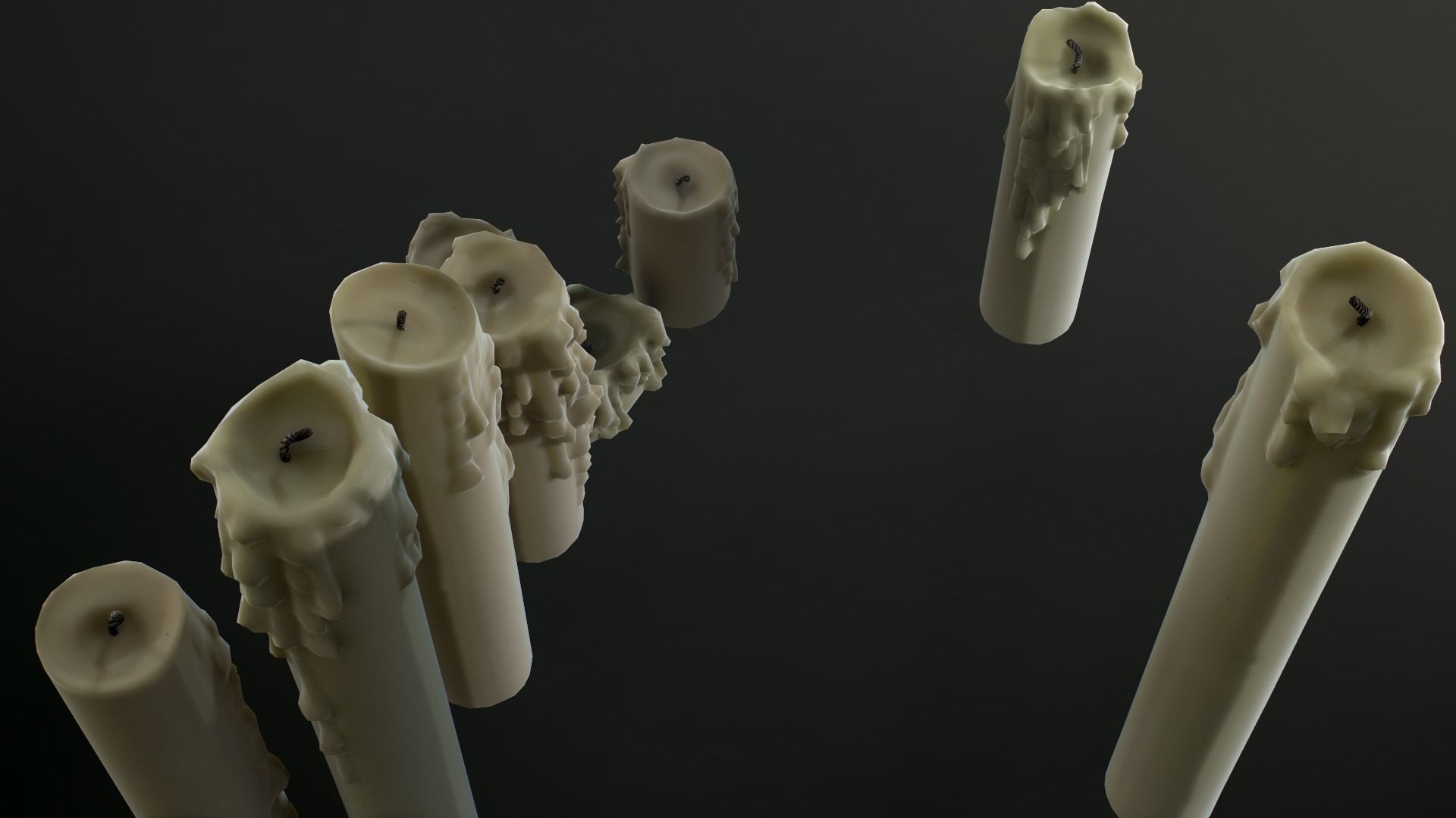 Melted Candles pack - ten different size Low-poly 3D model_23