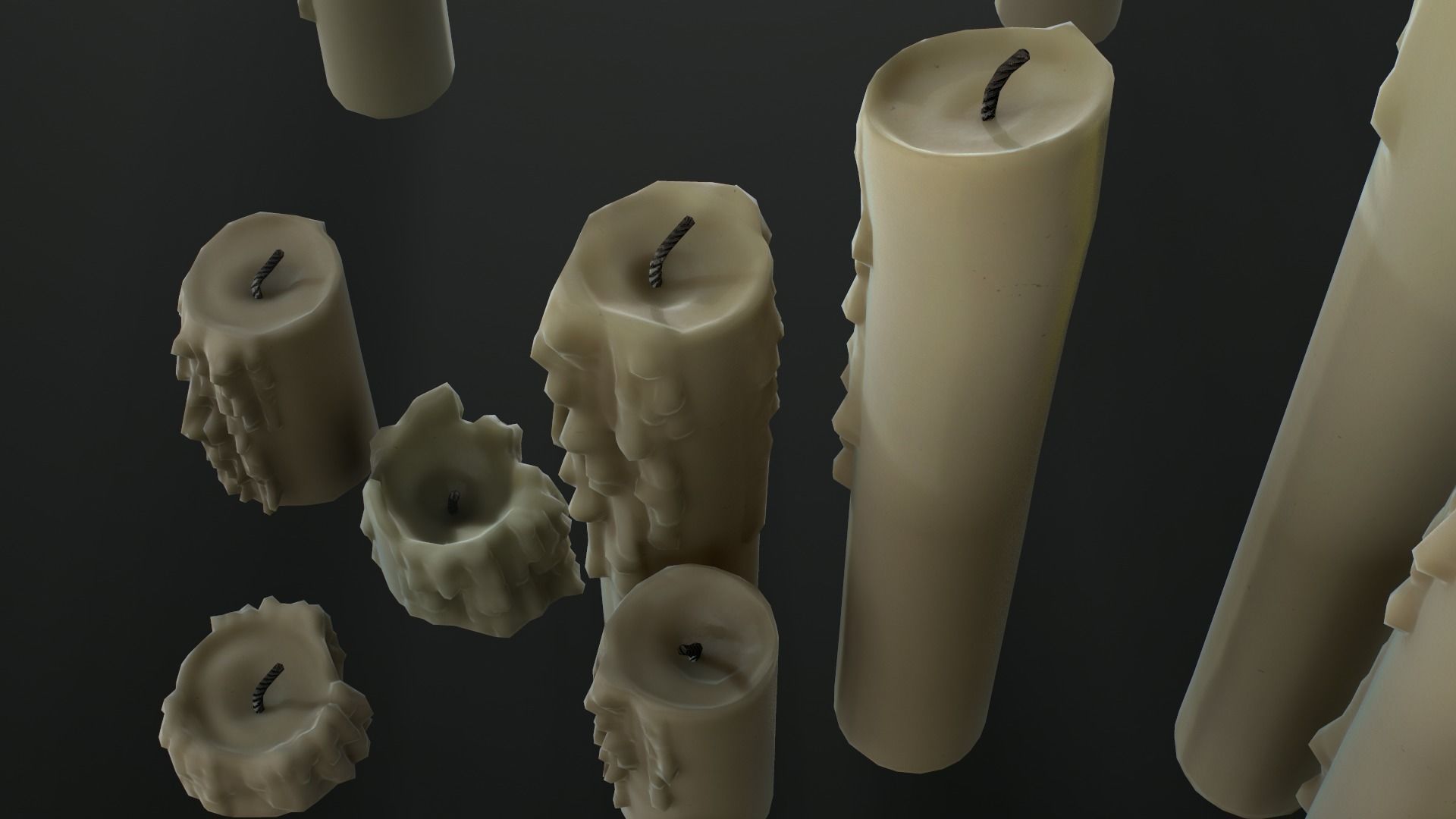 Melted Candles pack - ten different size Low-poly 3D model_3