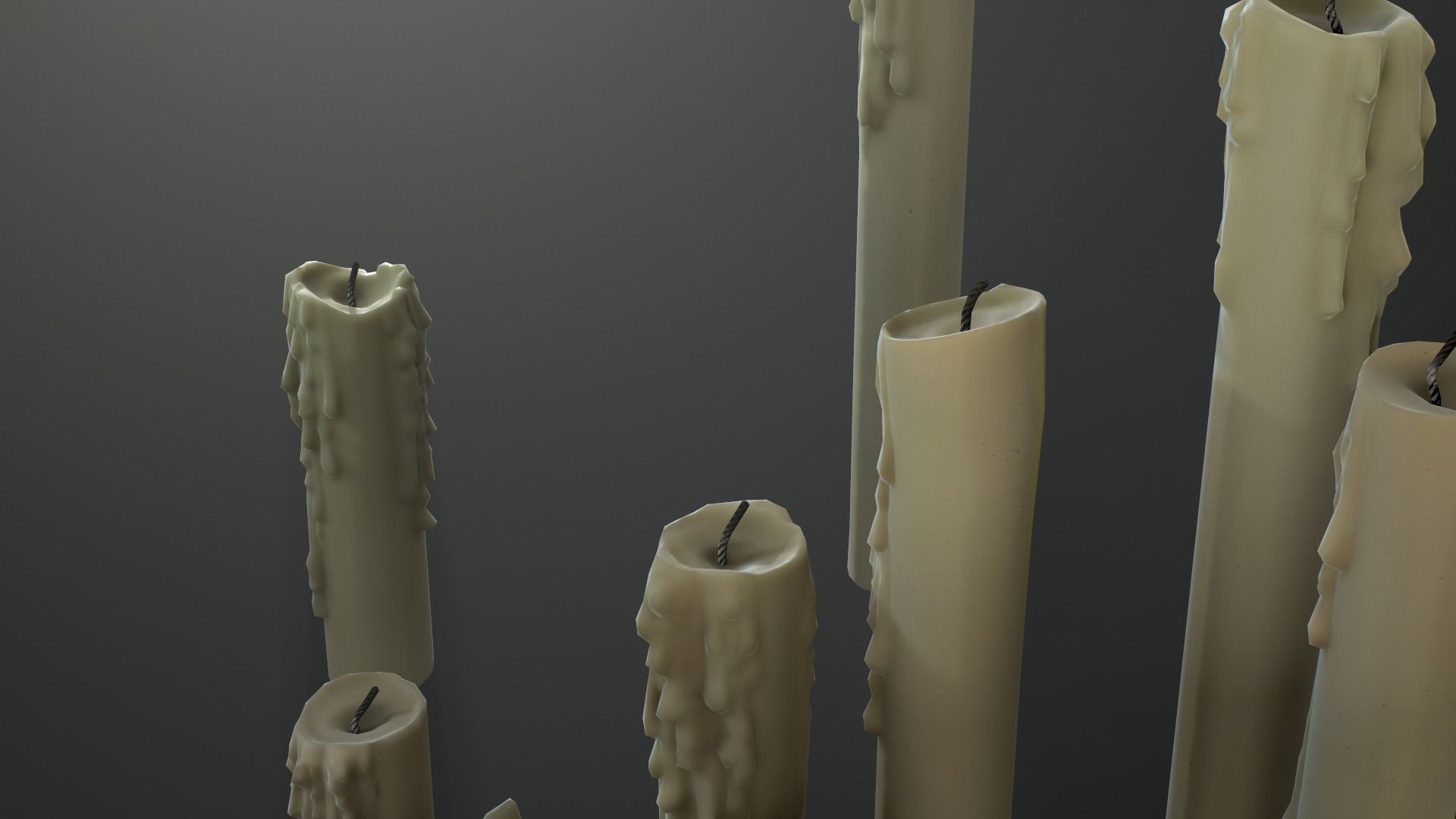 Melted Candles pack - ten different size Low-poly 3D model_22