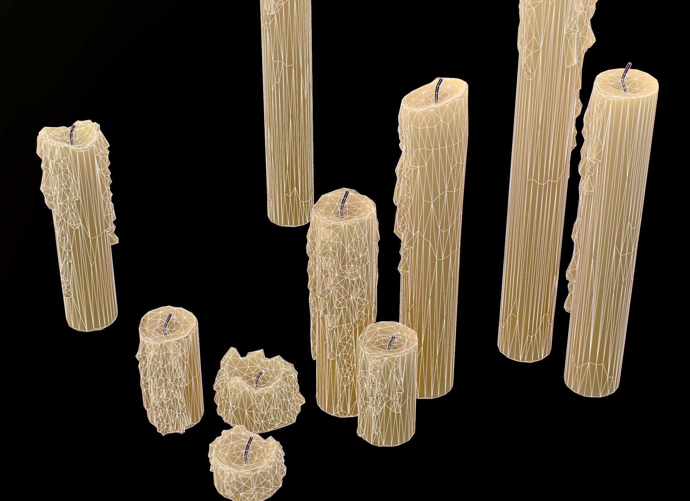 Melted Candles pack - ten different size Low-poly 3D model_41