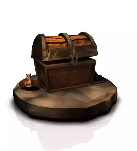 Chest with books and candle