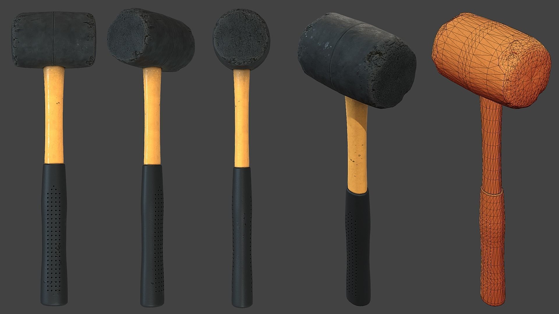 Rubber Mallet Low-poly 3D model_9