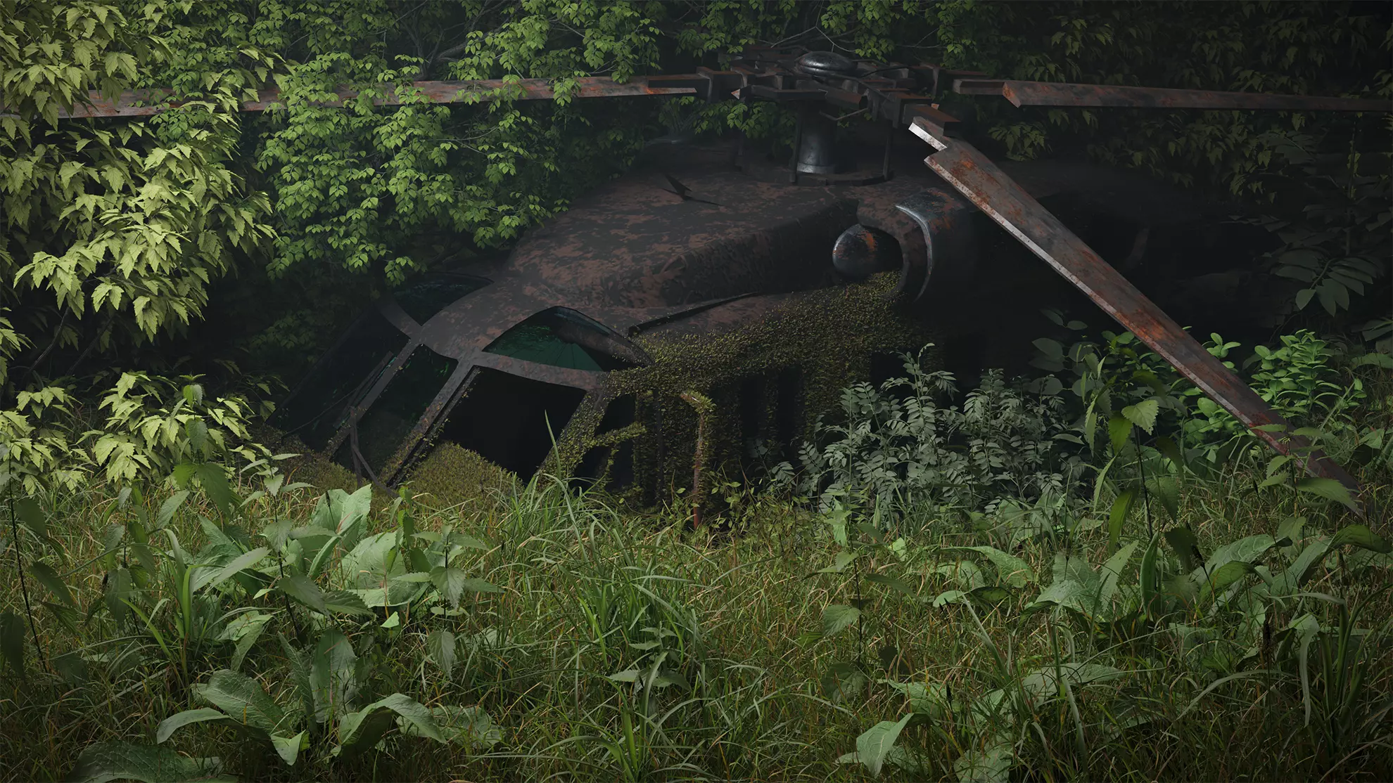 UH-60 Blackhawk jungle destroyed Free 3D model