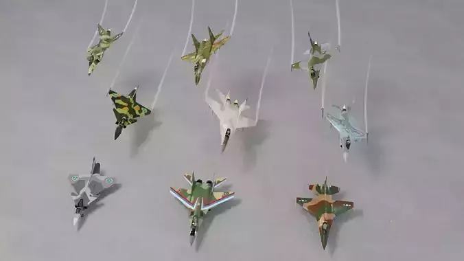 Modern fighters lowpoly set A - 3x3 Low-poly 3D model