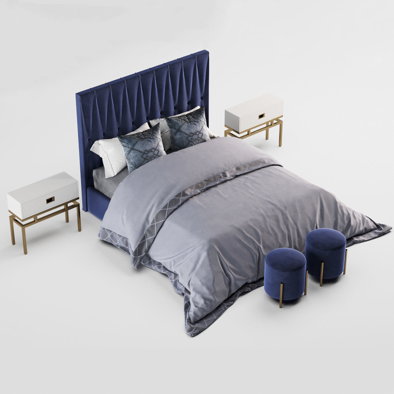 tufted bed 3D model_2