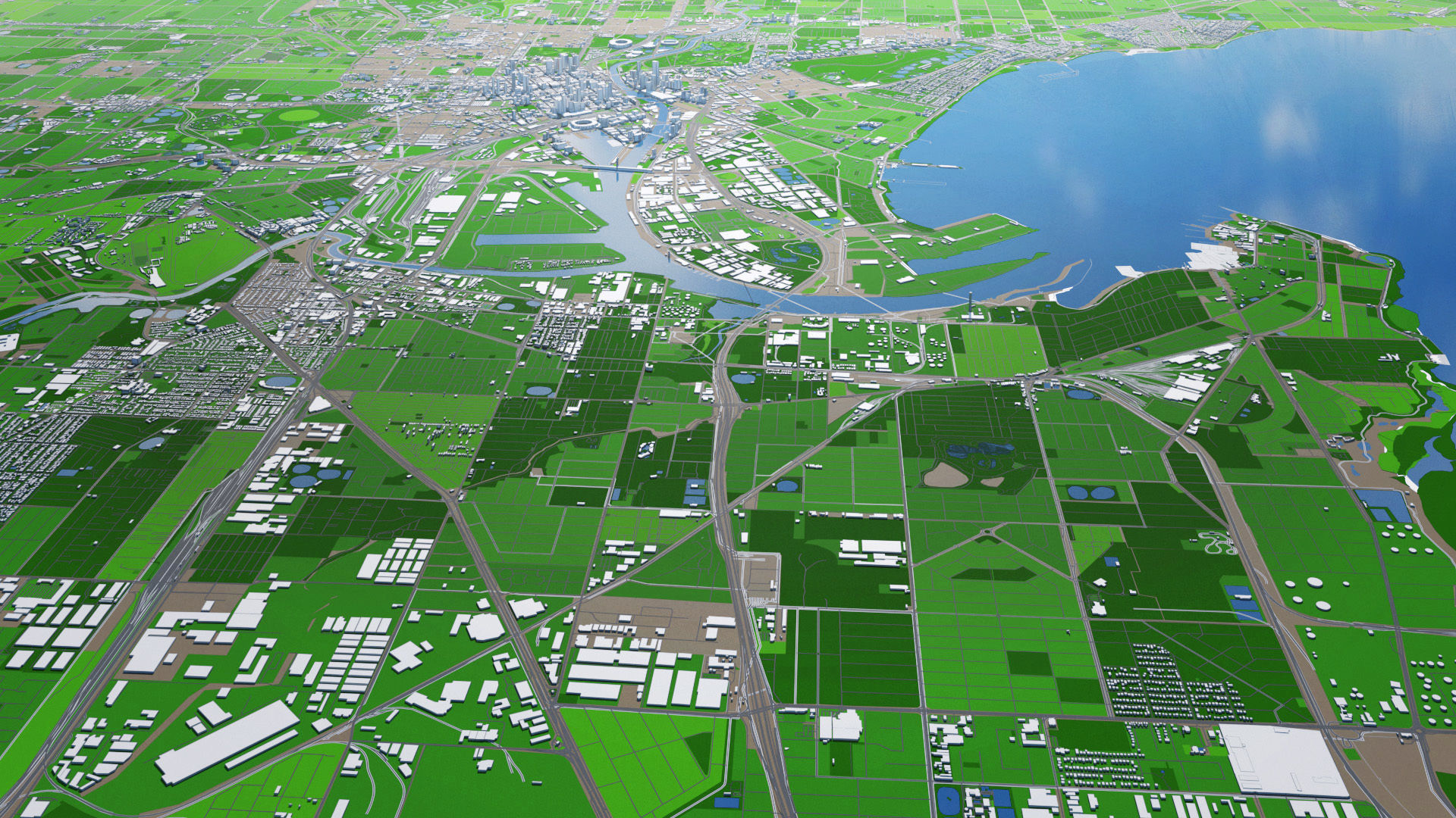 Melbourne City And Surroundings Australia Low Poly VR AR Low-poly 3D model_13