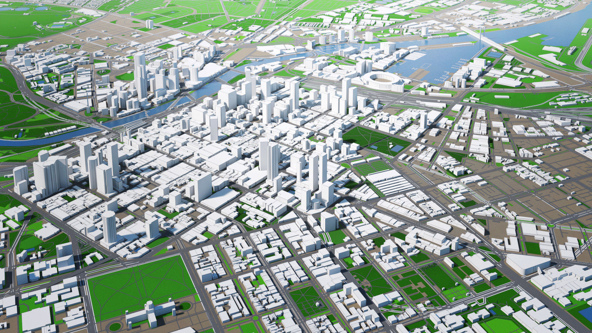 Melbourne City And Surroundings Australia Low Poly VR AR Low-poly 3D model_6
