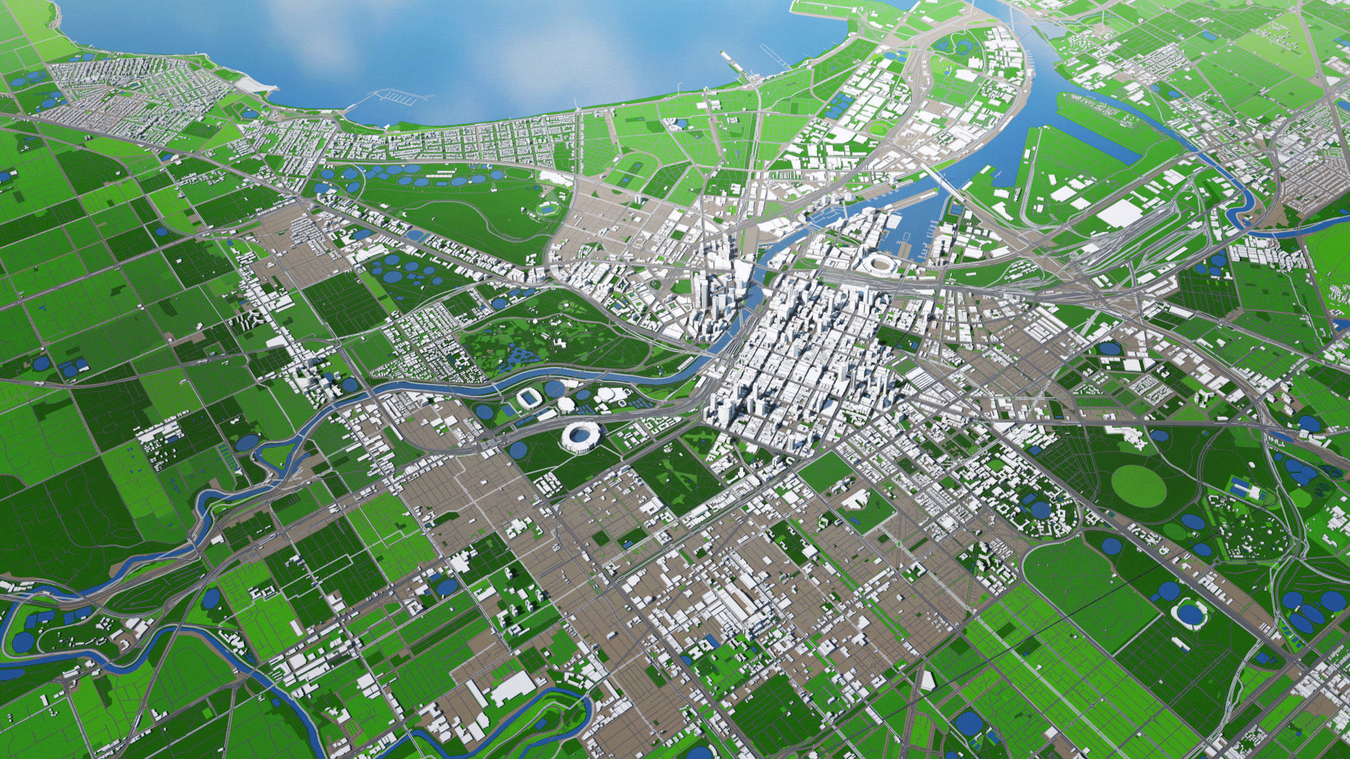 Melbourne City And Surroundings Australia Low Poly VR AR Low-poly 3D model_16