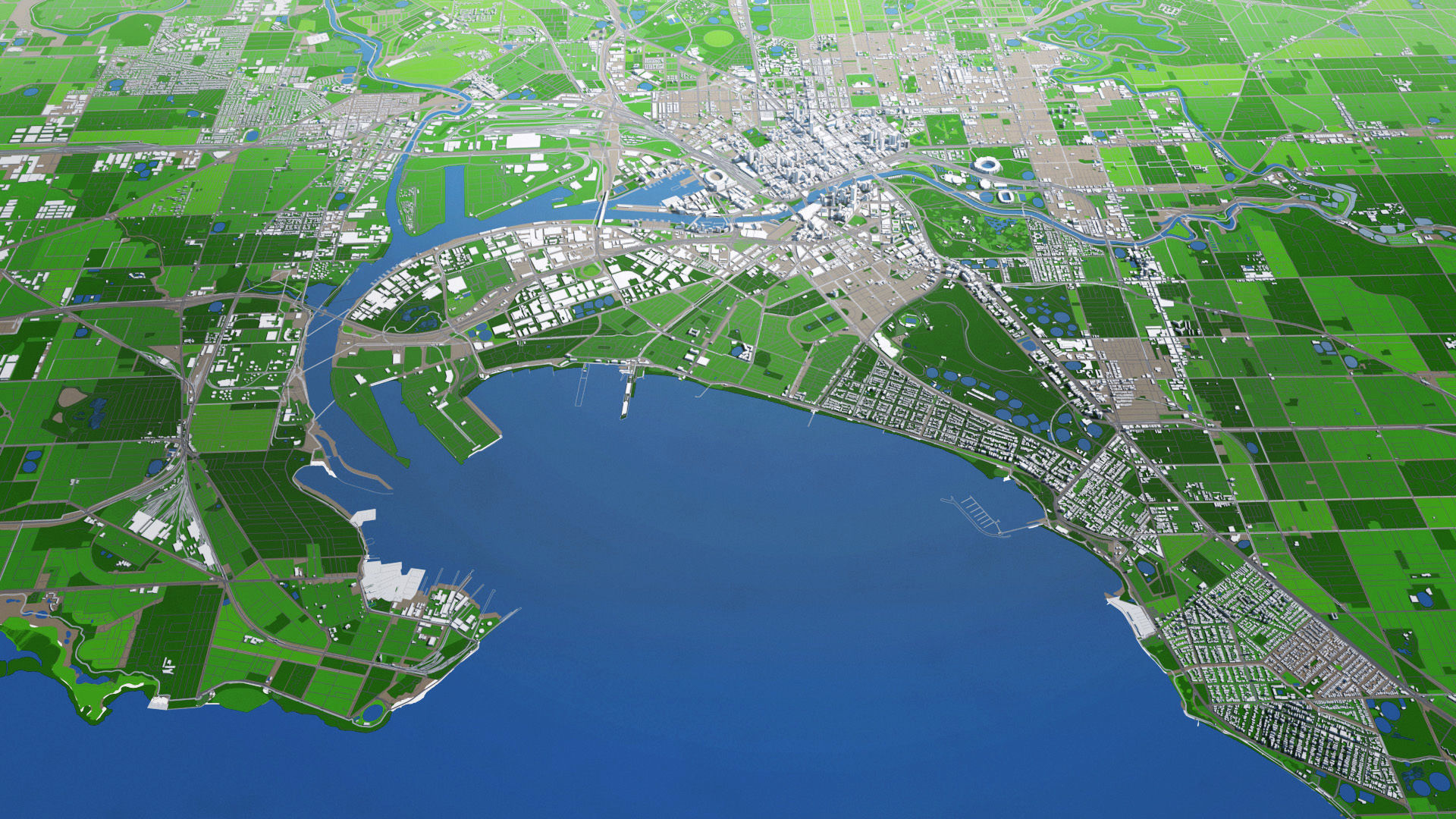 Melbourne City And Surroundings Australia Low Poly VR AR Low-poly 3D model_1