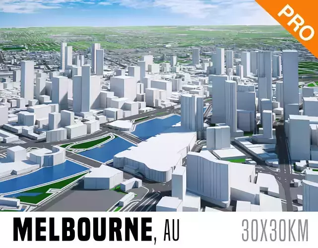 Melbourne City And Surroundings Australia Low Poly VR AR Low-poly 3D model Melbourne City And Surroundings Australia Low Poly VR AR Low-poly 3D model